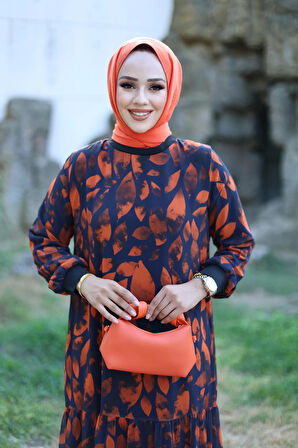 Kadın Astarlı Şifon Desenli Elbise