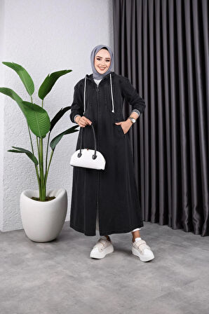 Kadın Fermuarlı Cepli Kapüşonlu Kol Ribanalı Denim Kot Kap