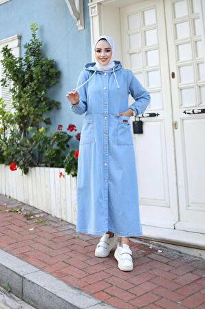 Kadın Uzun Cepli Kapüşonlu Kot Kap