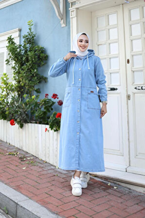 Kadın Uzun Cepli Kapüşonlu Kot Kap