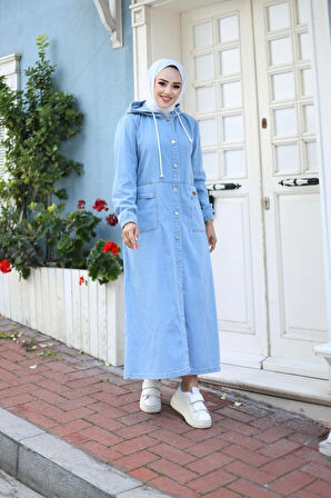 Kadın Uzun Cepli Kapüşonlu Kot Kap