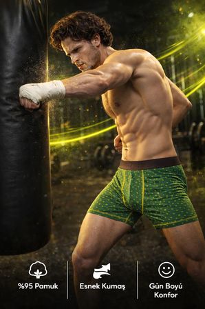 MATEMATİKSEL DESENLİ PAMUKLU BOXER - İZ YAPMAYAN BEL LASTİĞİ