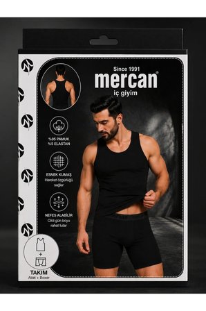Erkek Siyah Takım Özel Kutuda Uzun Kesim Boxer + Sporcu Atlet