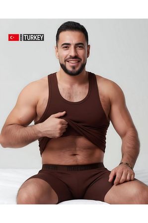 erkek kahverengi takım özel kutuda uzun kesim boxer + sporcu atlet