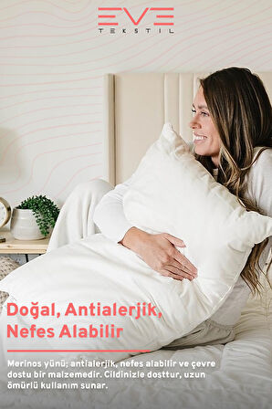 %100 Merinos Kuzu Yünlü Antialerjik Yıkanabilir Fermuarlı Doğal Yastık 50x70 Cm 900 Gr
