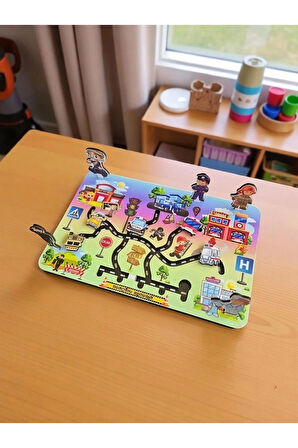 Ahşap Koordinasyon Oyunu (Hareketli Araçlar, Meslekler ve Trafik Levhaları)