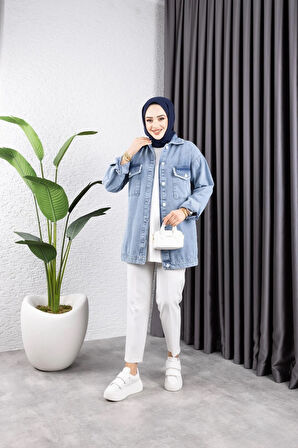 Kadın Cep Detaylı Denim Kot Ceket