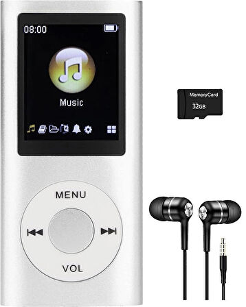 METAL MP3 ÇALAR DİJİTAL EKRANLI MP4 PLAYER SES KAYIT FM RADYO 32GB HAFIZA KARTI HEDİYE