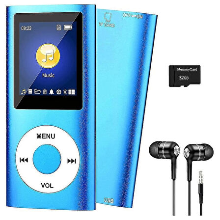 METAL MP3 ÇALAR DİJİTAL EKRANLI MP4 PLAYER SES KAYIT FM RADYO 32GB HAFIZA KARTI HEDİYE