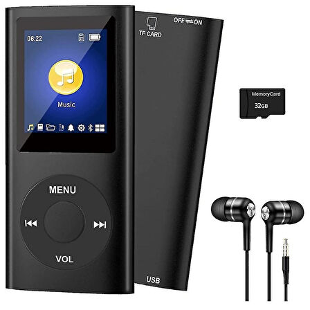 METAL MP3 ÇALAR DİJİTAL EKRANLI MP4 PLAYER SES KAYIT FM RADYO 32GB HAFIZA KARTI HEDİYE