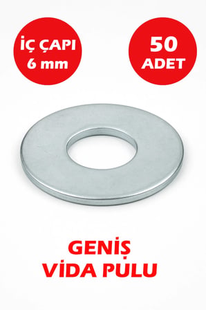 6mm Delikli Geniş Pul 50 Adet