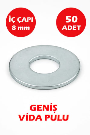 8mm Delikli Geniş Pul 50 Adet