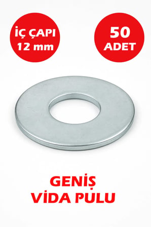 12mm Delikli Geniş Pul 50 Adet