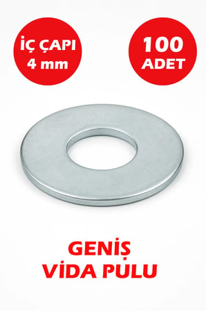 4 mm Delikli Geniş Pul 100 Adet