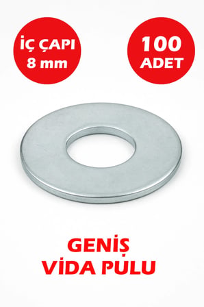 8mm Delikli Geniş Pul 100 Adet