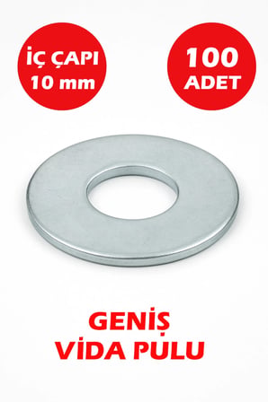 10mm Delikli Geniş Pul 100 Adet