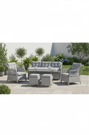 Galvaniz Gövdeli 3+1+1+2puf+masa Rattan Bahçe Balkon Mobilyası, 7 Kişilik Bahçe Takımı