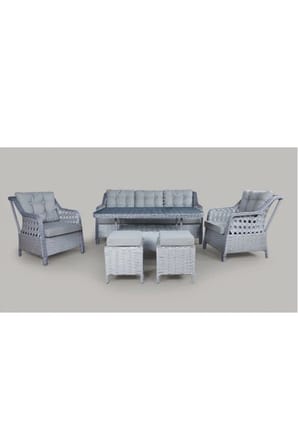 Galvaniz Gövdeli 3+1+1+2puf+masa Rattan Bahçe Balkon Mobilyası, 7 Kişilik Bahçe Takımı
