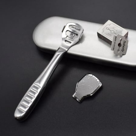 Profesyonel Jiletli Topuk Ayak Törpüsü - 10 Adet Yedek Jiletli, Ergonomik Saplı, Metal Kutulu Pedikür ve Ölü Deri Temizleme Seti