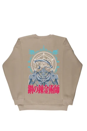 Lenithra Fullmetal Alchemist Brotherhood Alphonse Sırt Baskılı Unisex Oversize Sweatshirt Bej / 2XL