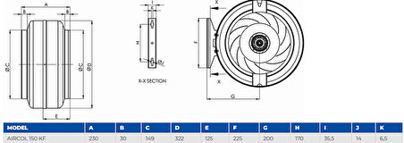 Aircol KF 150 YUVARLAK KANAL TİPİ FANI