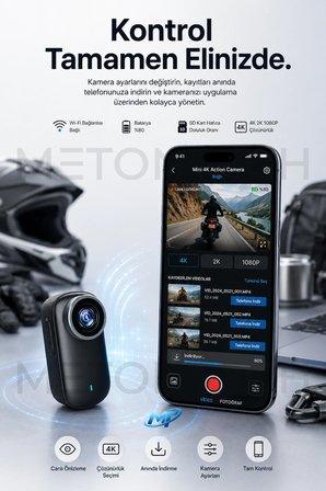 mini 4K Ultra HD Wi-Fi Aksiyon Kamerası | IP65 Su Dayanıklı | Geniş Açı - Yedek Başlıklar