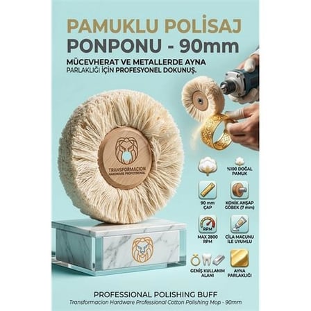 Ponpon Polisaj Fırçası | 90Mm Pamuk Ponpon | Ahşap Göbekli Ayna Parlaklığı 723184