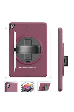 Ipad 10.2 (7.Nesil) Kılıf Hand Strap Tablet Kılıfı - Mürdüm