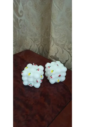 Kokulu Dekoratif Meyve Desenli 2li Beyaz Bubble Mum -