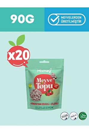 Hindistan Cevizi Kaplamalı Çilek Meyve Topu | Sağlıklı Atıştırmalık - 90gr X 20 Adet