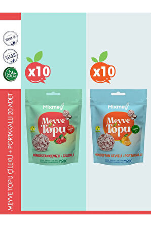 Hindistan Cevizi Kaplamalı Karma Çilek & Portakallı Meyve Topu | - 90gr X 20 Adet