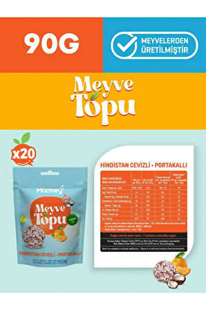 Hindistan Cevizi Kaplamalı Portakallı Meyve Topu | Sağlıklı Atıştırmalık - 90gr X 20 Adet