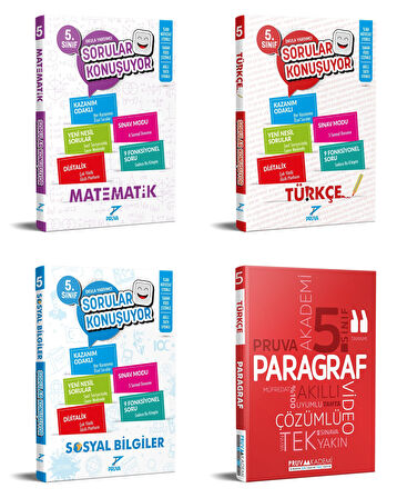 Pruva Akademi 2025 5. Sınıf Matematik + Türkçe + Sosyal + Paragraf Soru Seti 4 Kitap Güncel Müfredat
