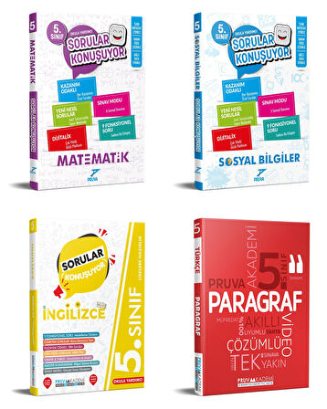 Pruva Akademi 2025 5. Sınıf Matematik + Sosyal + İngilizce + Paragraf Soru Seti 4 Kitap Güncel Müfredat