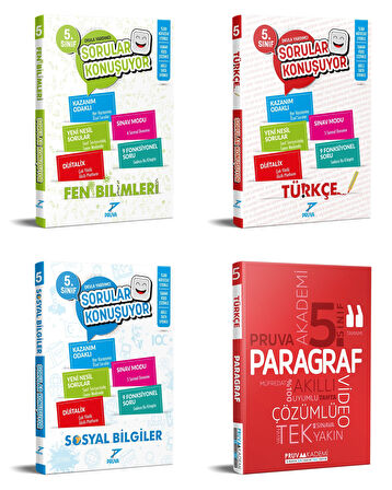 Pruva Akademi 2025 5. Sınıf Fen Bilimleri + Türkçe + Sosyal + Paragraf Soru Seti 4 Kitap Güncel Müfredat