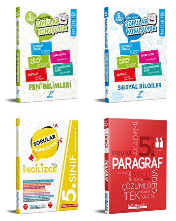 Pruva Akademi 2025 5. Sınıf Fen Bilimleri + Sosyal + İngilizce + Paragraf Soru Seti 4 Kitap Güncel Müfredat