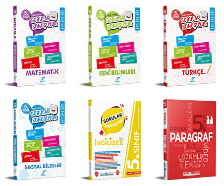 Pruva Akademi 2025 5. Sınıf Matematik + Fen Bilgisi + Türkçe + Sosyal Bilgiler + İngilizce + Paragraf Soru Seti 6 Kitap Güncel Müfredat