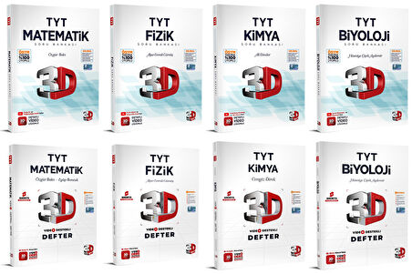 3D Yayınları 2024 Tyt Matematik + Fizik + Kimya + Biyoloji Video Destekli Defter + Soru Seti 8 Kitap