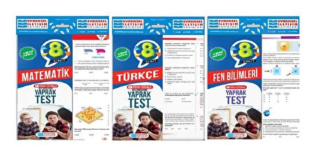 Evrensel İletişim 8. Sınıf Matematik + Türkçe + Fen Yaprak Test Seti 3 Kitap 2023