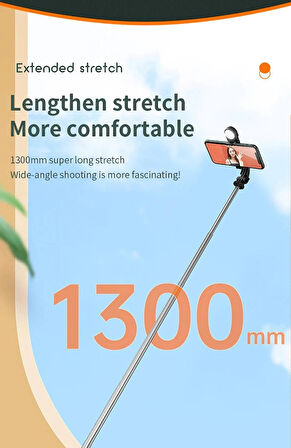 K8 Işıklı Selfie Çubuğu-130 Cm Uzaktan Kumandalı 3 Renk Işıklı Selfie Çubuğu ve Tripod 2 In 1