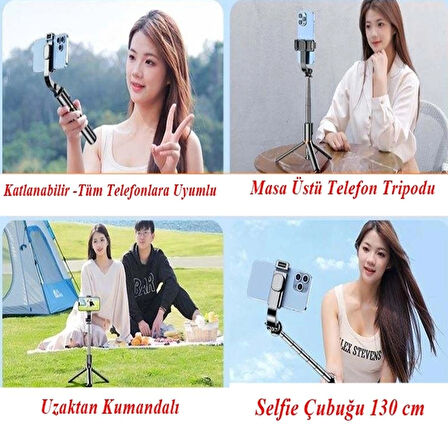 K8 Işıklı Selfie Çubuğu-130 Cm Uzaktan Kumandalı 3 Renk Işıklı Selfie Çubuğu ve Tripod 2 In 1