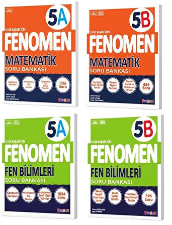 Fenomen Okul 2024 5. Sınıf Matematik + Fen Bilimleri A + B Soru Bankası Seti 4 Kitap