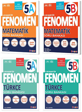 Fenomen Okul 2025 5. Sınıf Matematik + Türkçe A + B Serisi Soru Seti 4 Kitap Güncel Müfredat
