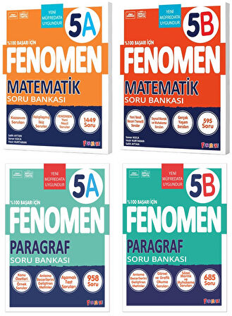 Fenomen Okul 2025 5. Sınıf Matematik + Paragraf A + B Serisi Soru Seti 4 Kitap Güncel Müfredat