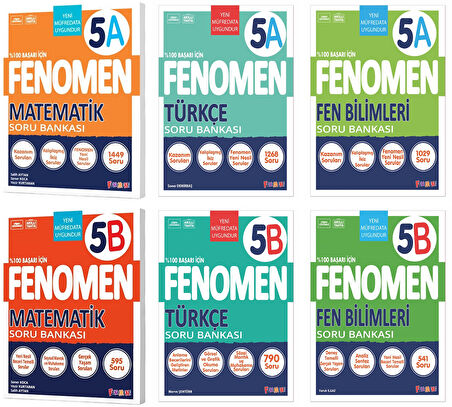 Fenomen Okul 2025 5. Sınıf Matematik + Türkçe + Fen A + B Serisi Soru Seti 6 Kitap Güncel Müfredat