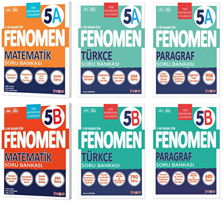 Fenomen Okul 2025 5. Sınıf Matematik + Türkçe + Paragraf A + B Serisi Soru Seti 6 Kitap Güncel Müfredat