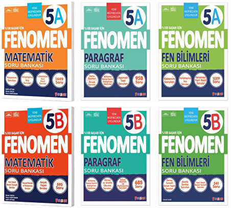 Fenomen Okul 2025 5. Sınıf Matematik + Paragraf + Fen A + B Serisi Soru Seti 6 Kitap Güncel Müfredat
