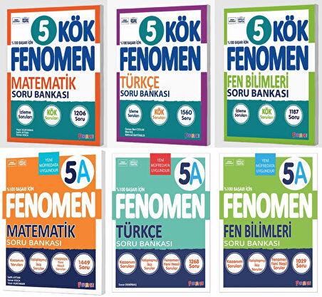 Fenomen Okul 2025 5. Sınıf Matematik + Türkçe + Fen Kök + A Soru Seti 6 Kitap Güncel Müfredat