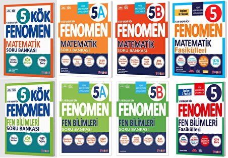 Fenomen Okul 2025 5. Sınıf Matematik + Fen Bilimleri Kök + A + B Soru + Fasikül Seti 8 Kitap Güncel Müfredat