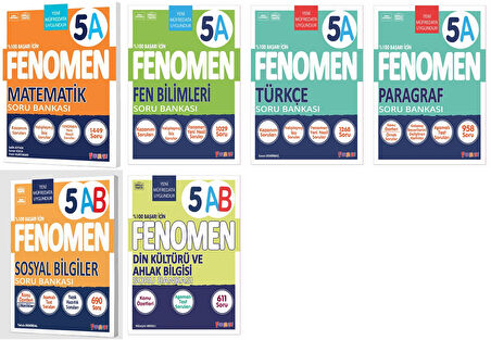 Fenomen Okul 2025 5. Sınıf Matematik + Türkçe + Fen + Paragraf + Sosyal + Din A Soru Seti 6 Kitap Güncel Müfredat